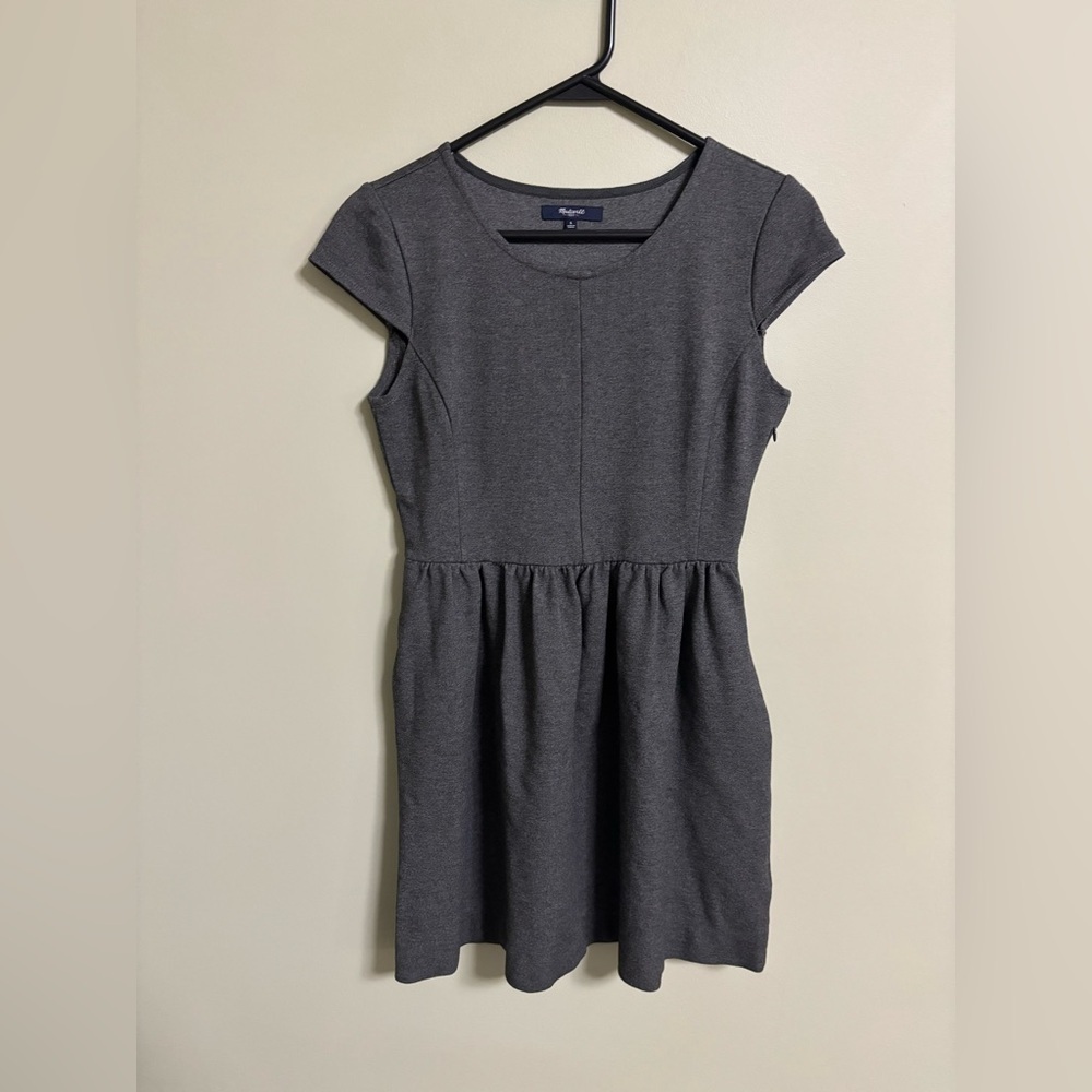 Madewell Ponte Knit Gray Screenplay Cap Sleeve Pleated Dress Pockets Size Small
